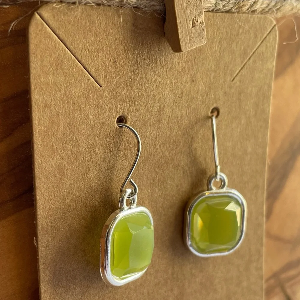 Chic Silver and Green Drop Earrings